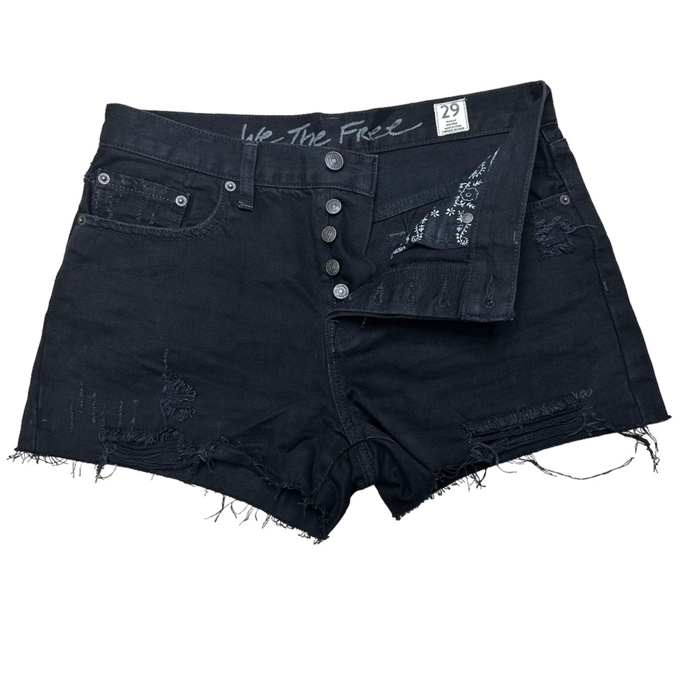 We The Free Sofia Black Distressed Denim Jean Shorts Mid Rise Frayed Hems Sz 29 - Picture 7 of 14